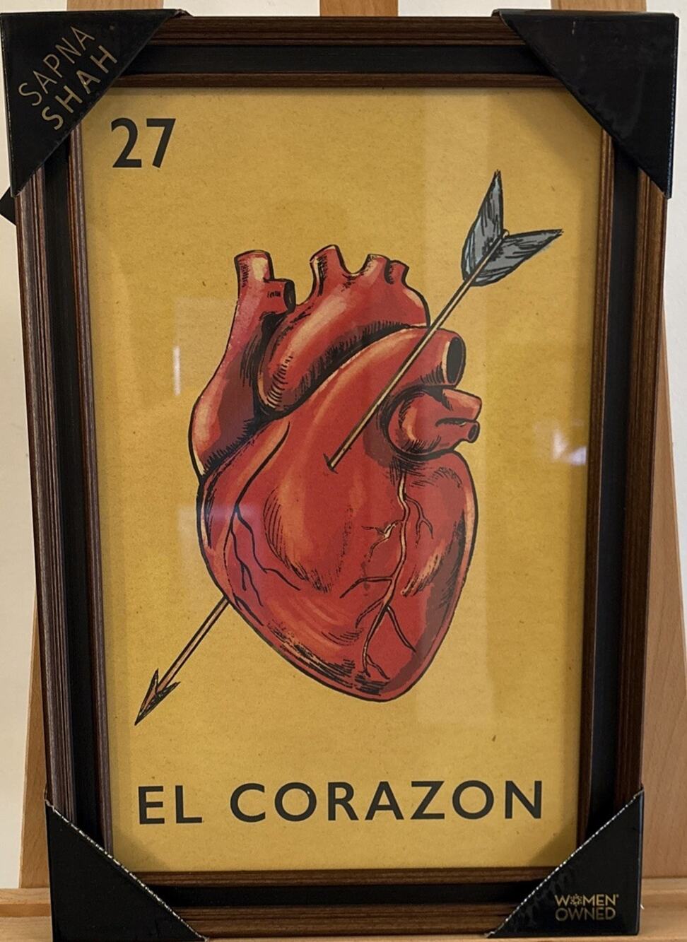 New Sapna Shah El Corazon Lotería Card Framed Wall Art Print 18”x12” Mexican Art